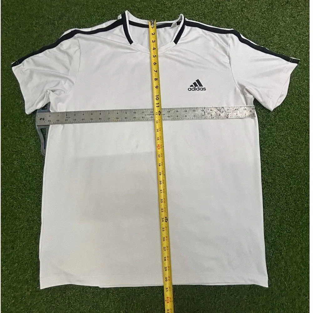 Adidas Climalite Mens XL White Black 3-Stripe Short Sleeve Athletic T-Shirt